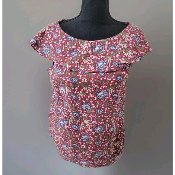 Agnes B. Tops - Agnes B Floral Frilled Top Blouse size 2 Red Cotton Sleeveless